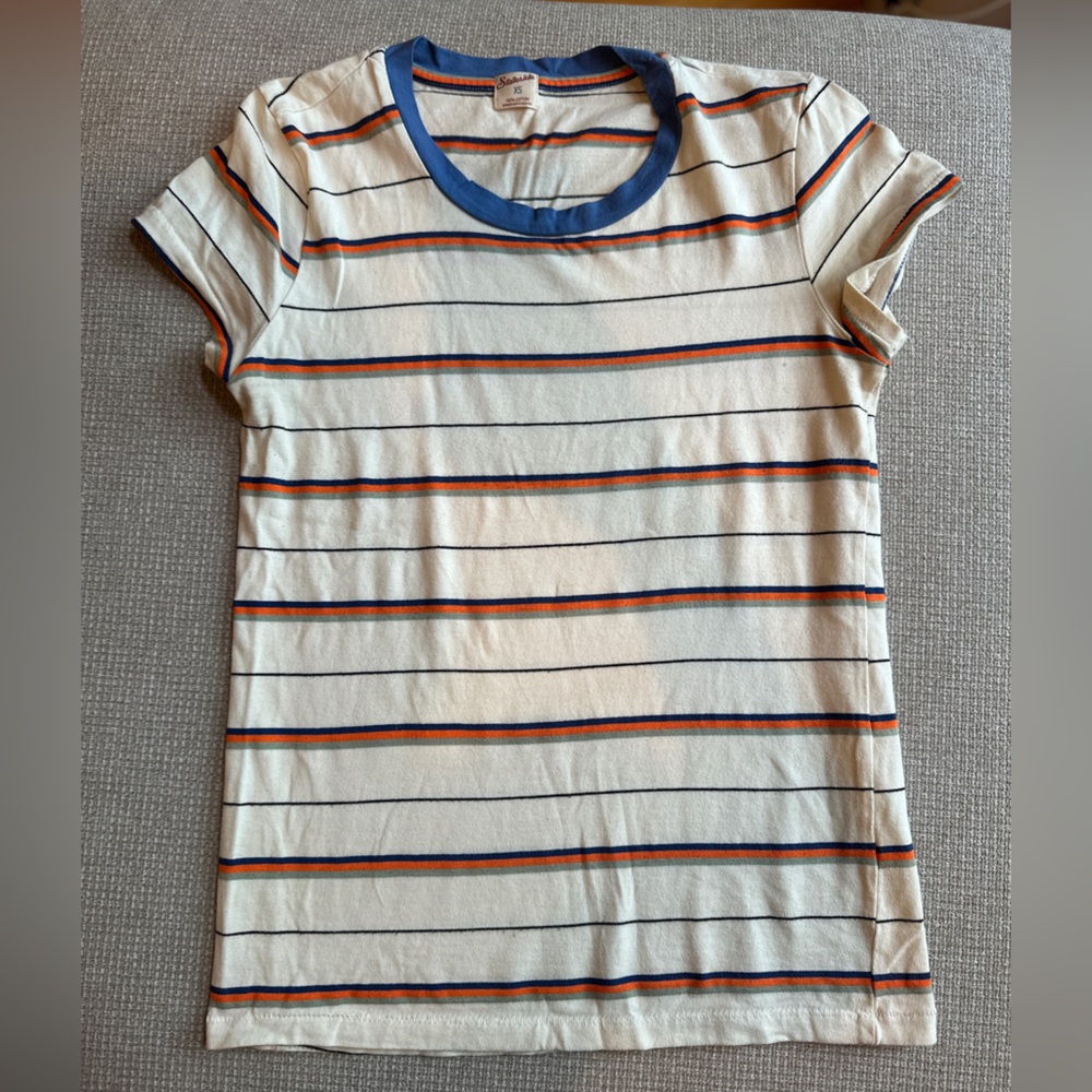 Stateside Women’s Striped Tee with Blue and Orange
